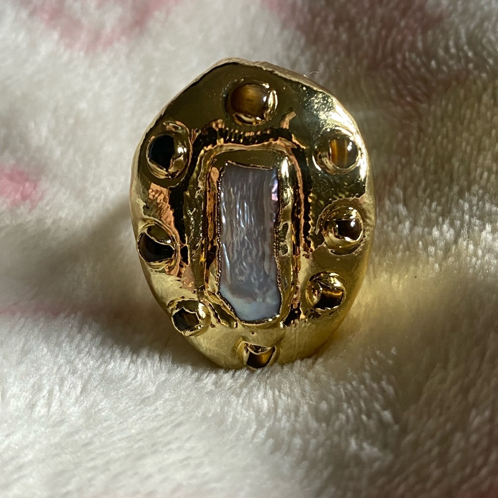 Real Pearl and Stone 18k GP Ring